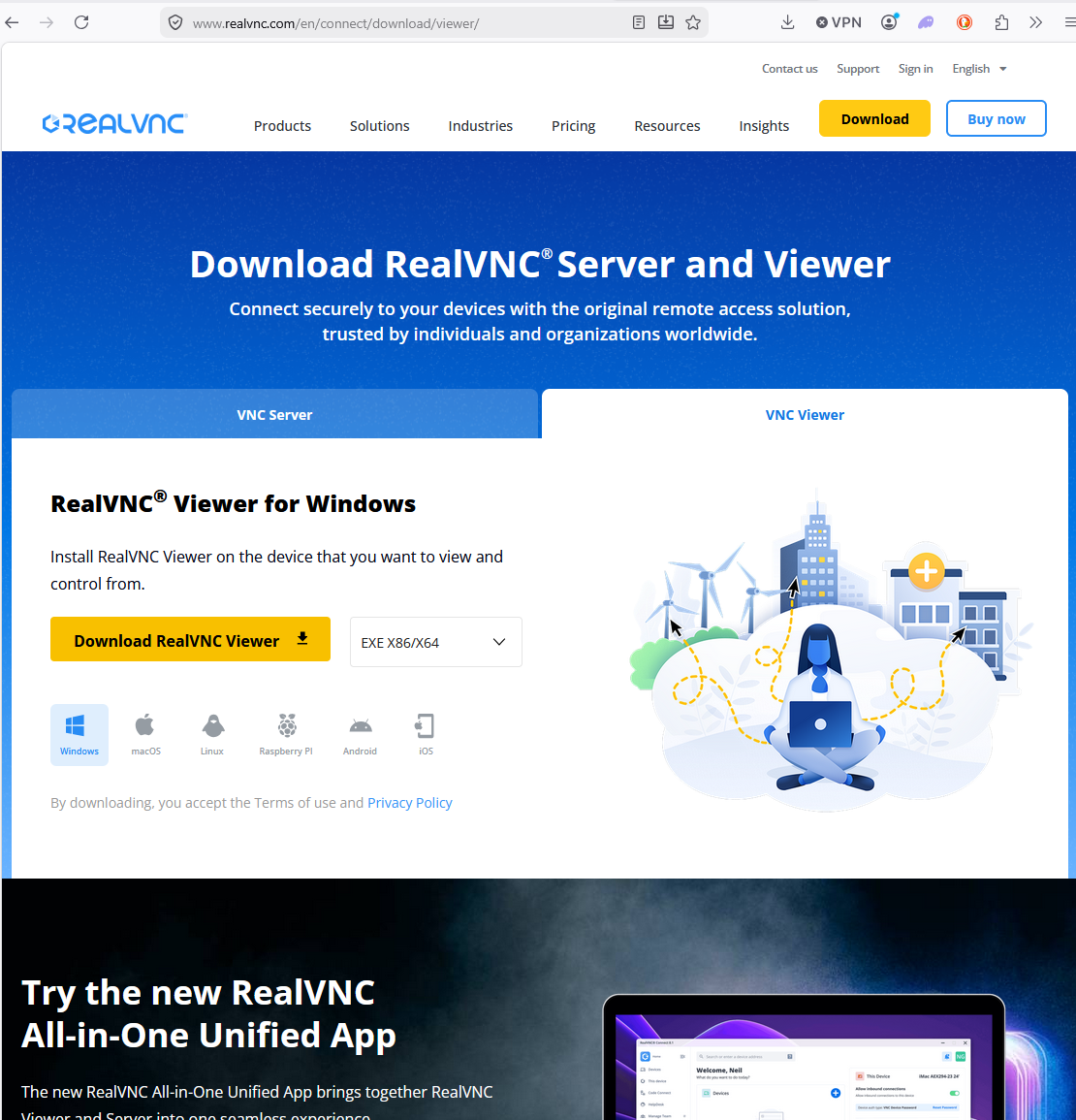 RealVNC Viewer download page