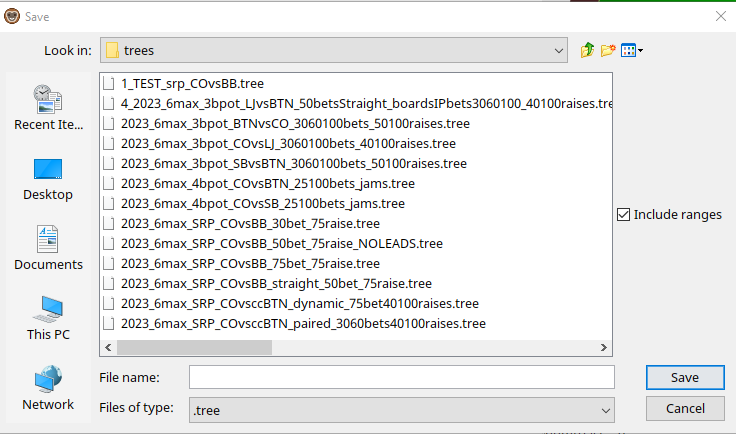 The tree save dialog