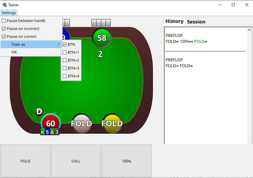 MonkerSolver preflop trainer in a 6-max sim